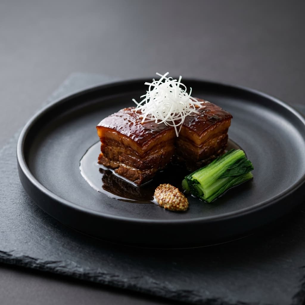 豚バラの黒糖角煮 粒マスタードの盛り付け写真