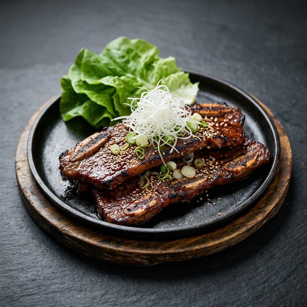 牛カルビの炭火焼きの盛り付け写真
